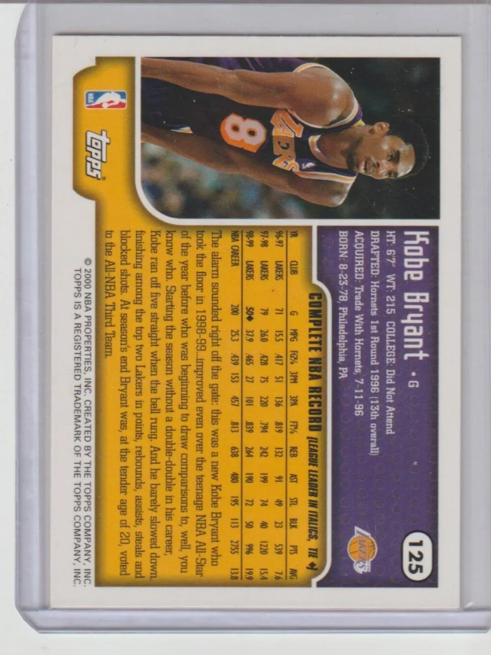Kobe Bryant 1999-2000 Topps Orange Border Lakers-HOF #125